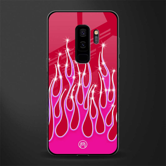y2k magenta glittery flames glass case for samsung galaxy s9 plus image