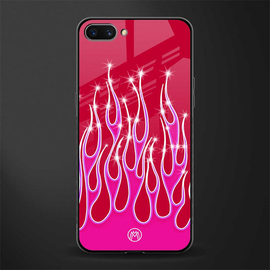 y2k magenta glittery flames glass case for oppo a3s image