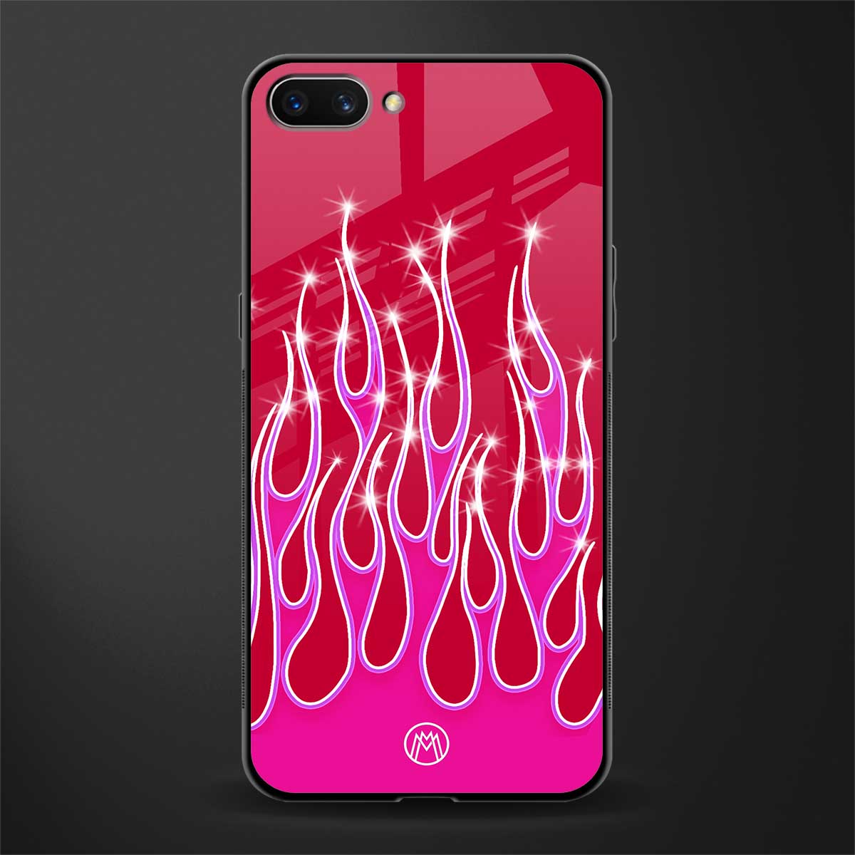y2k magenta glittery flames glass case for realme c1 image