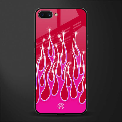 y2k magenta glittery flames glass case for realme c1 image