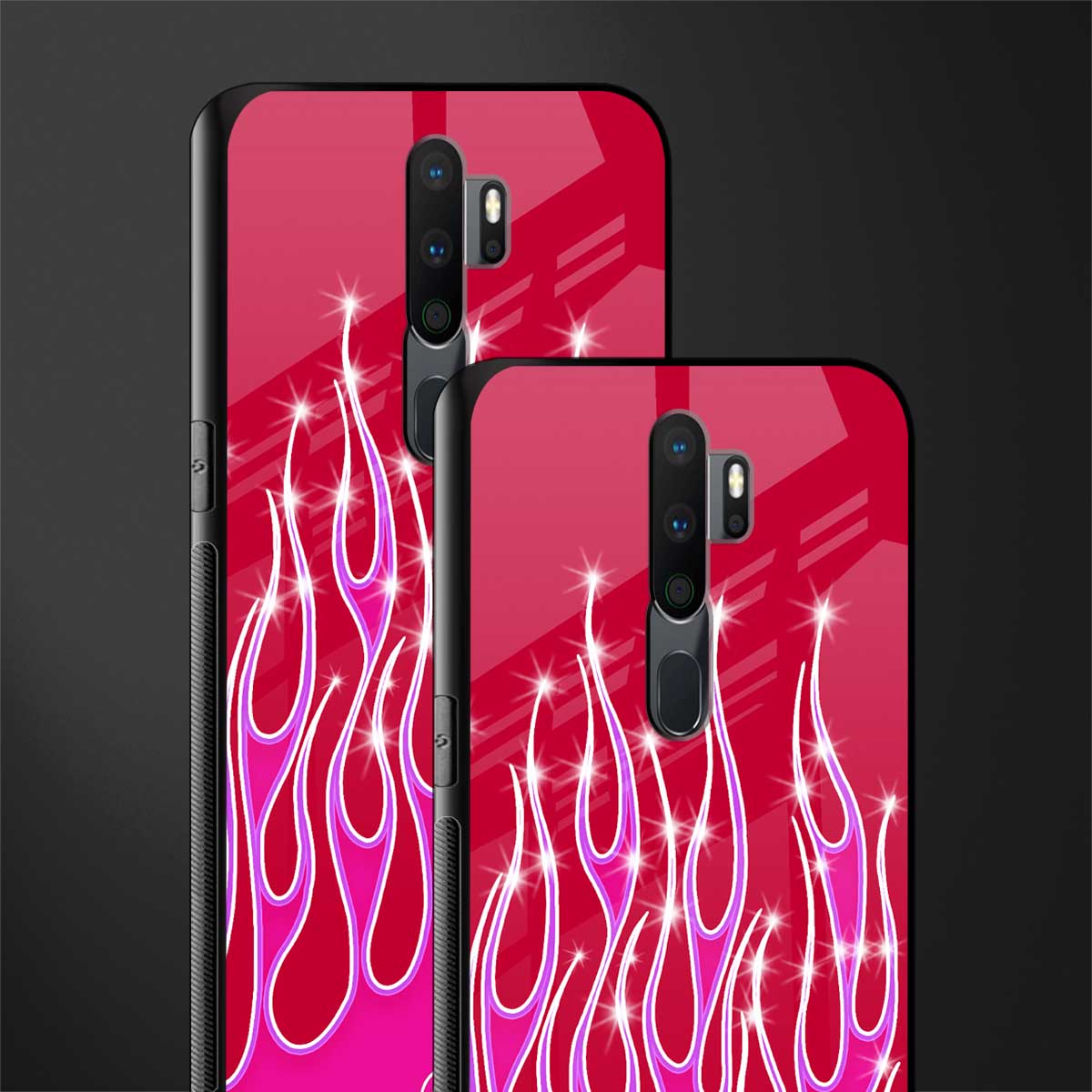 y2k magenta glittery flames glass case for oppo a9 2020 image-2