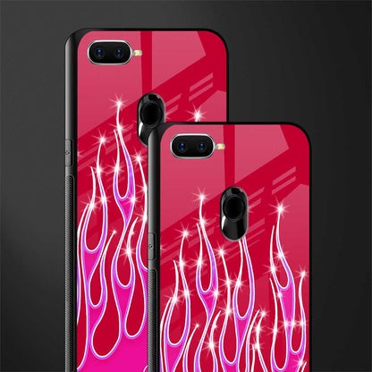 y2k magenta glittery flames glass case for oppo a12 image-2