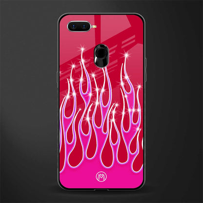 y2k magenta glittery flames glass case for oppo a12 image