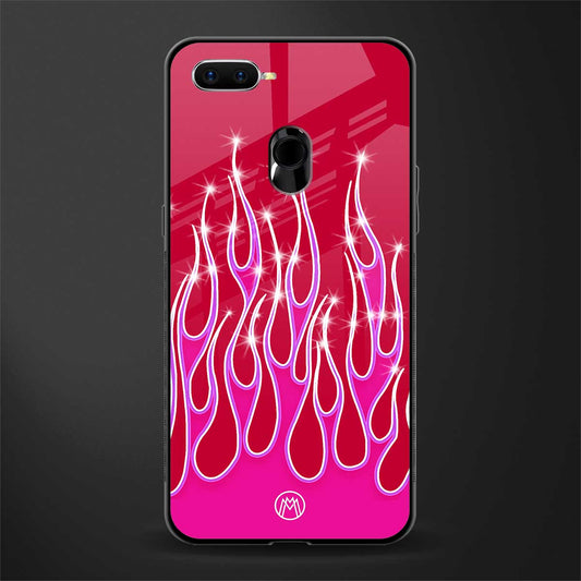 y2k magenta glittery flames glass case for oppo a12 image