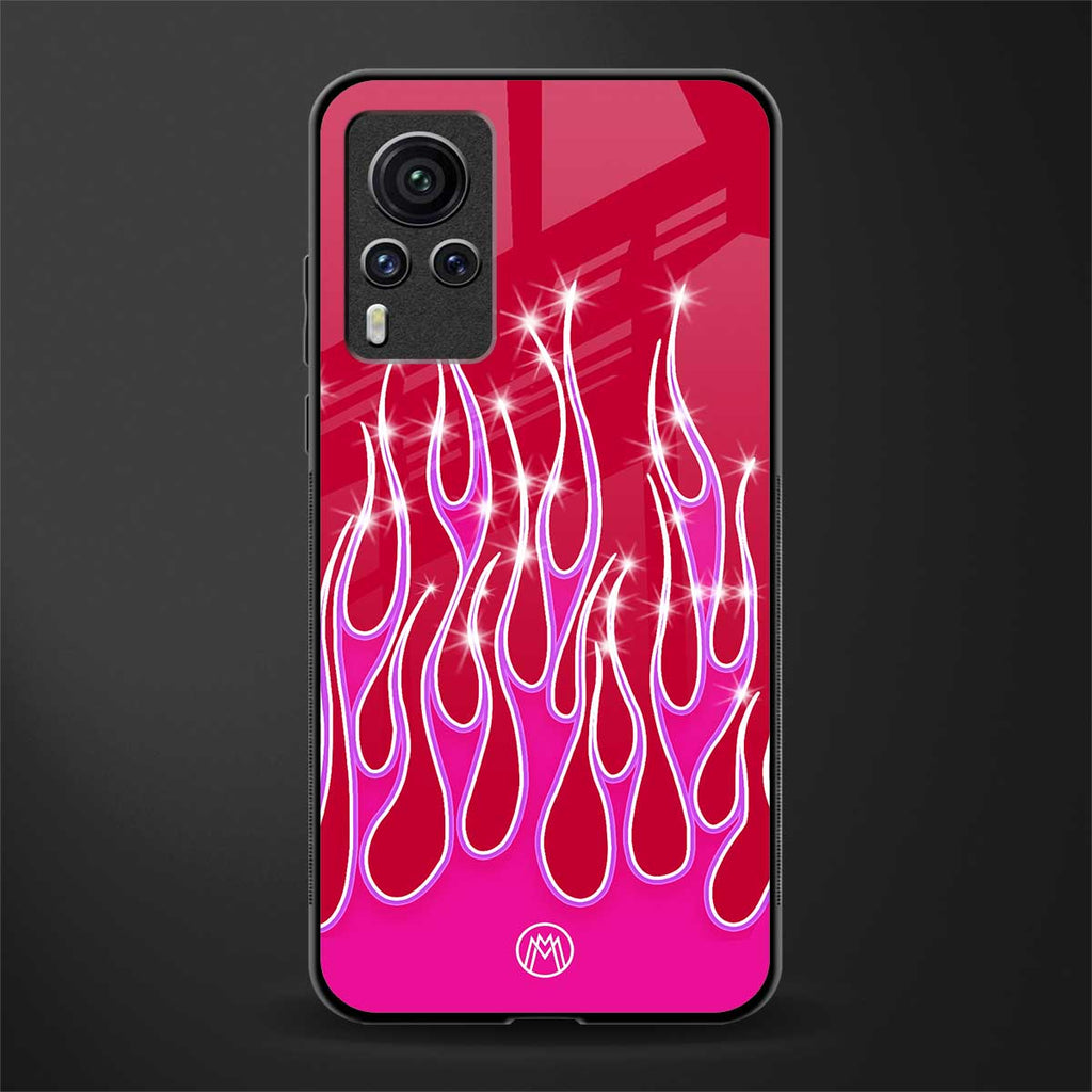 y2k magenta glittery flames glass case for vivo x60 pro image