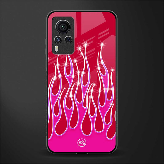 y2k magenta glittery flames glass case for vivo x60 pro image