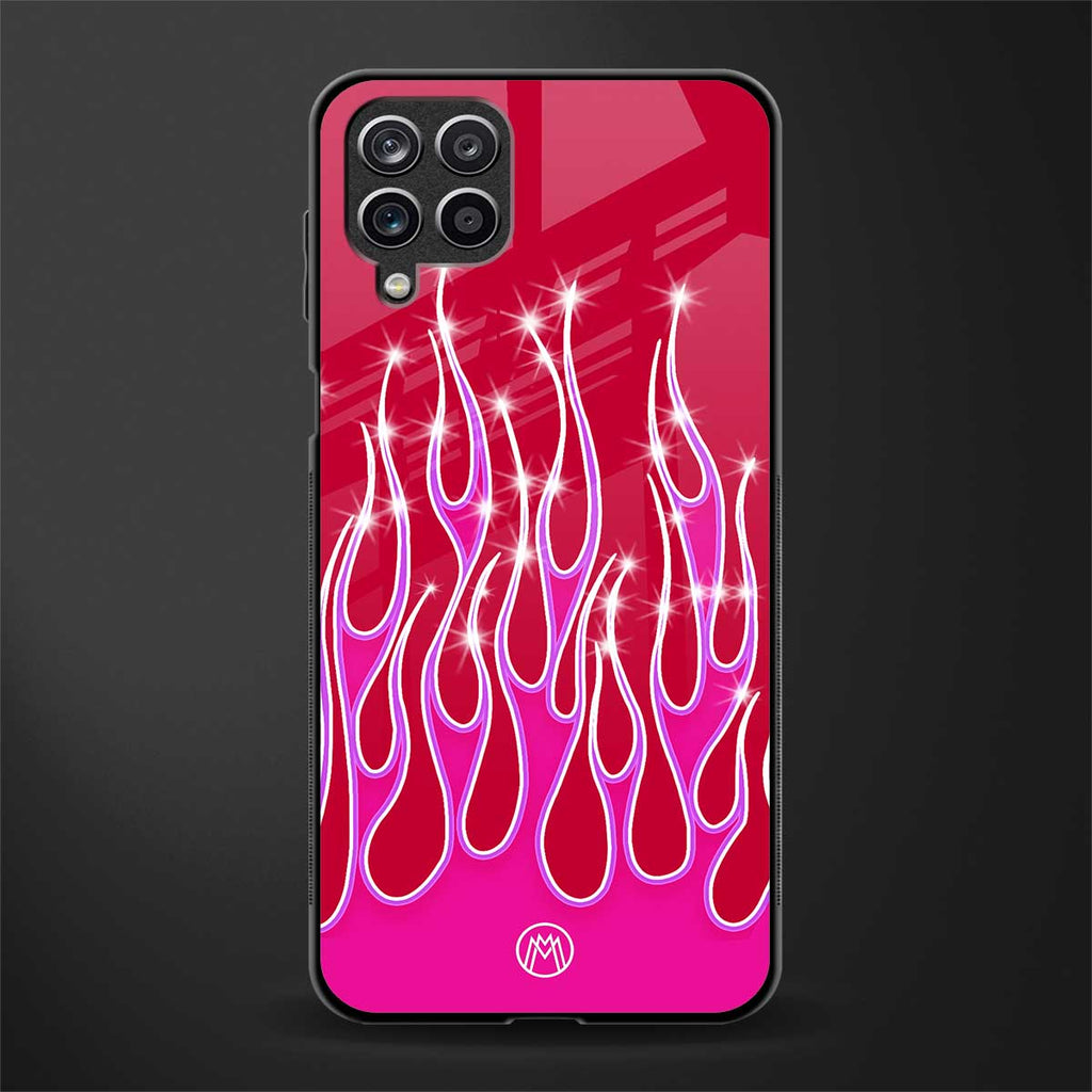 y2k magenta glittery flames back phone cover | glass case for samsung galaxy a22 4g
