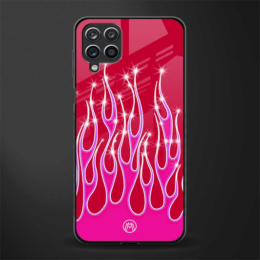 y2k magenta glittery flames back phone cover | glass case for samsung galaxy a22 4g