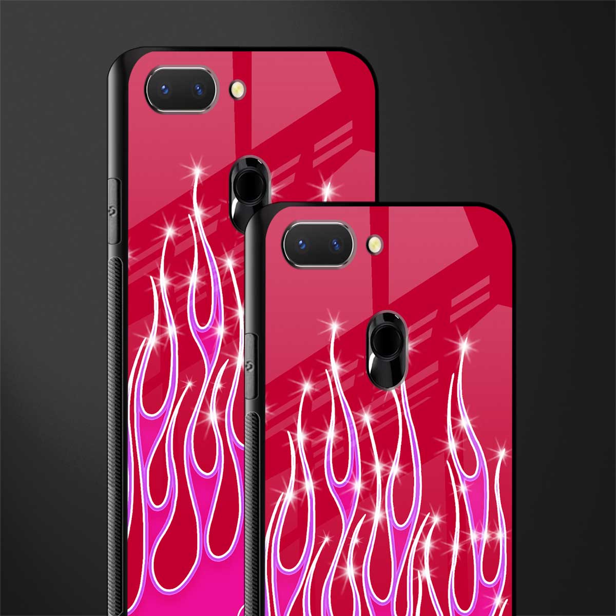y2k magenta glittery flames glass case for oppo a5 image-2