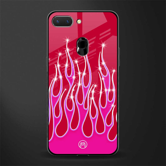 y2k magenta glittery flames glass case for oppo a5 image