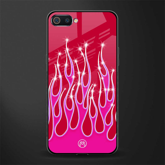 y2k magenta glittery flames glass case for realme c2 image