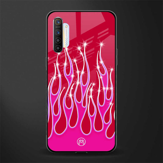 y2k magenta glittery flames glass case for realme xt image