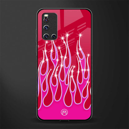 y2k magenta glittery flames glass case for vivo v19 image