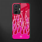 y2k magenta glittery flames glass case for mi 11t pro 5g image