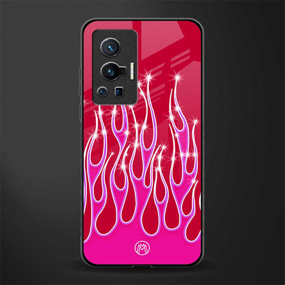 y2k magenta glittery flames glass case for vivo x70 pro image