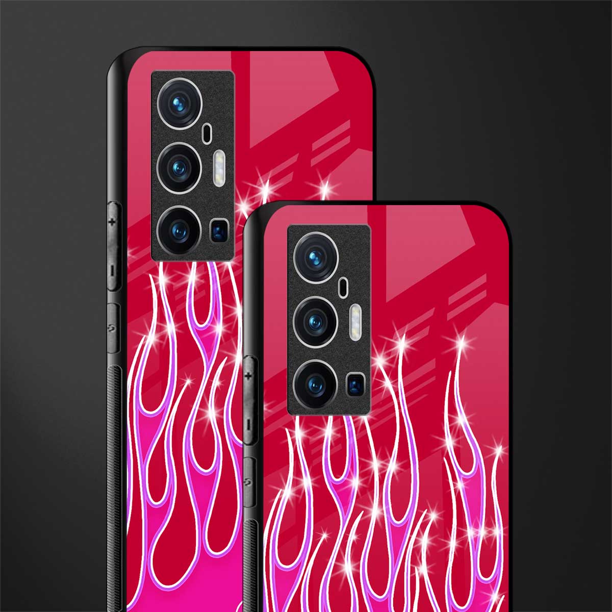 y2k magenta glittery flames glass case for vivo x70 pro plus image-2
