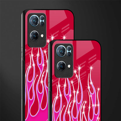 y2k magenta glittery flames glass case for oppo reno7 pro 5g image-2