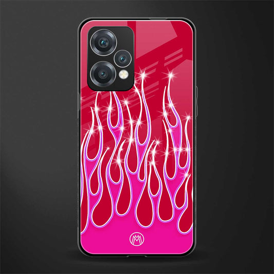 y2k magenta glittery flames back phone cover | glass case for realme 9 pro 5g