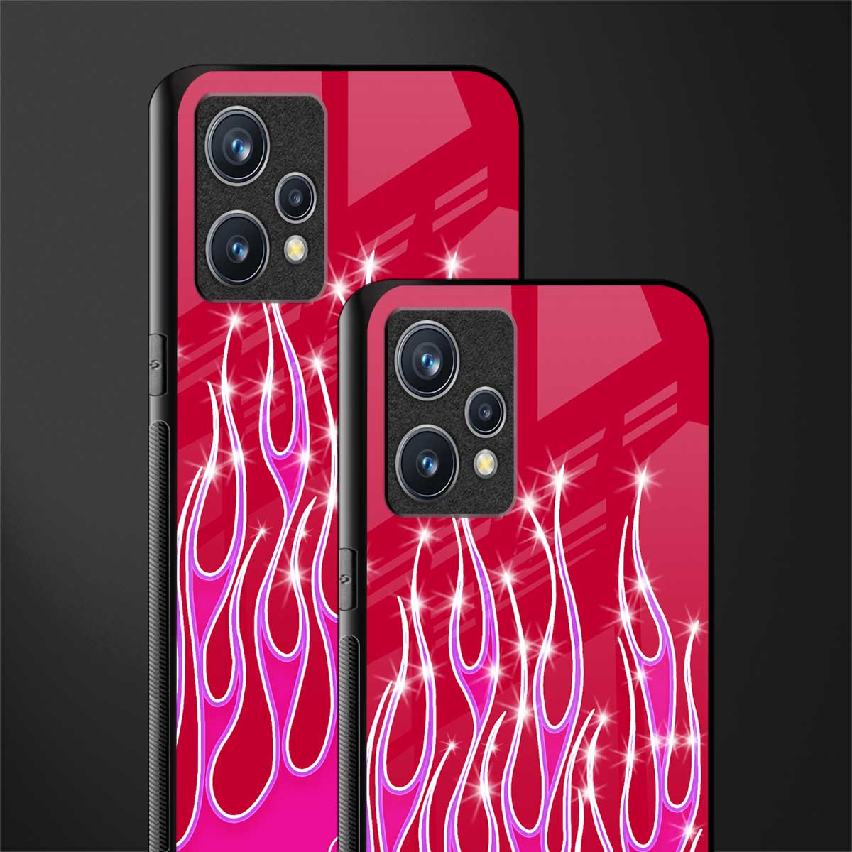 y2k magenta glittery flames glass case for realme 9 pro plus 5g image-2