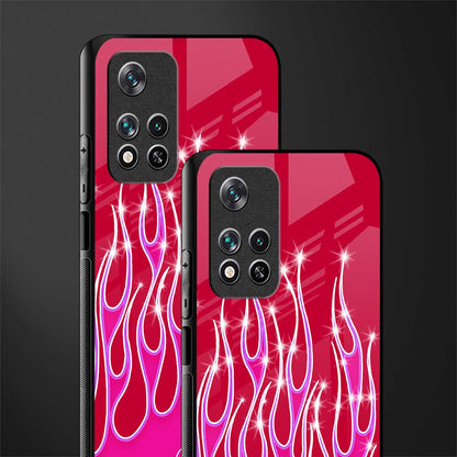 y2k magenta glittery flames glass case for poco m4 pro 5g image-2