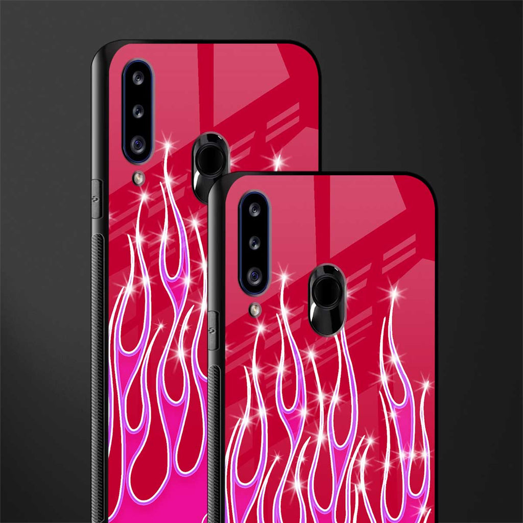 y2k magenta glittery flames glass case for samsung galaxy a20s image-2