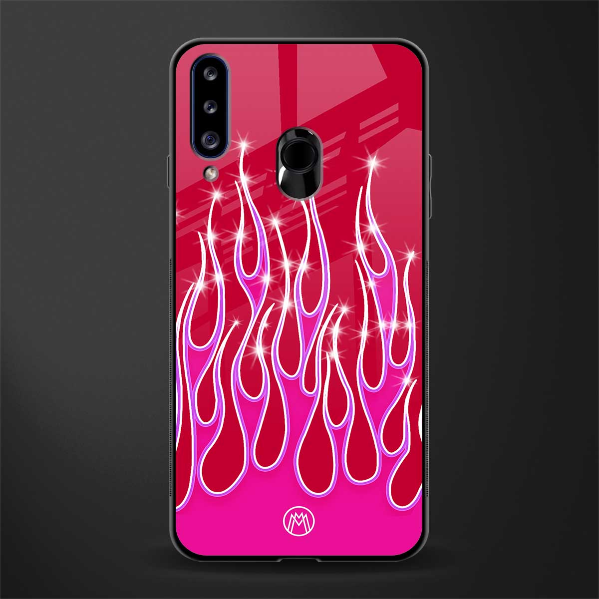 y2k magenta glittery flames glass case for samsung galaxy a20s image
