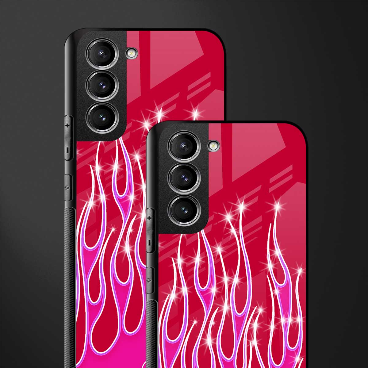y2k magenta glittery flames glass case for samsung galaxy s21 fe 5g image-2