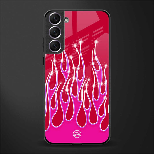 y2k magenta glittery flames glass case for samsung galaxy s22 5g image