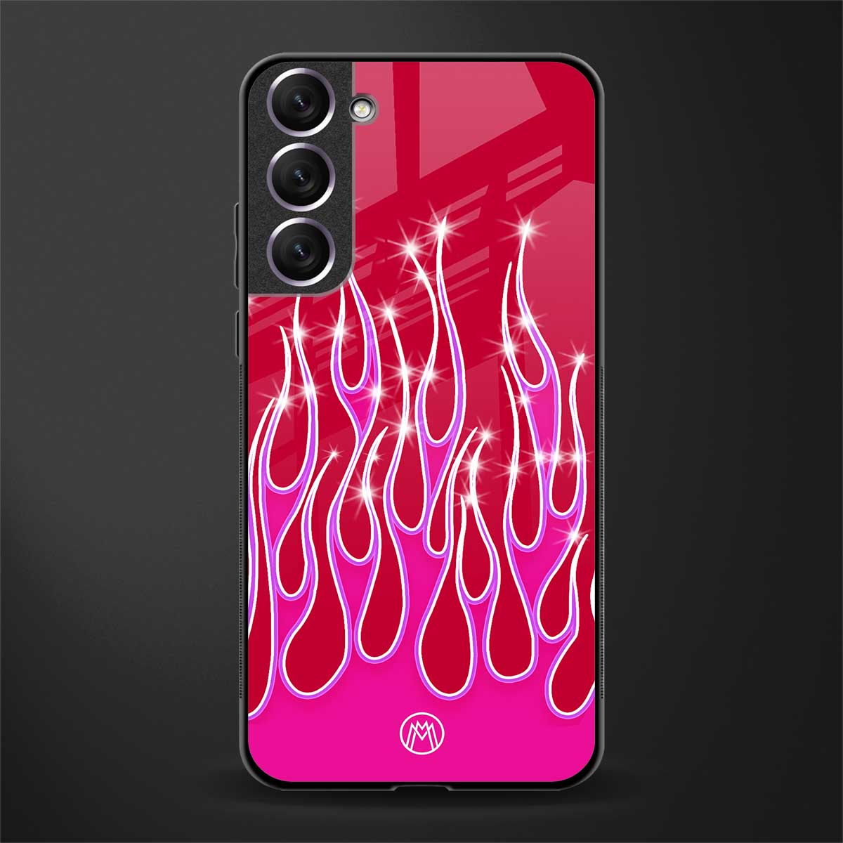 y2k magenta glittery flames glass case for samsung galaxy s21 fe 5g image