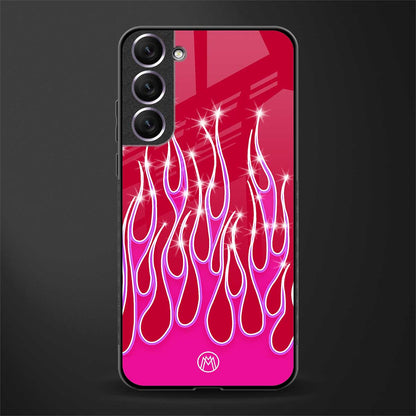 y2k magenta glittery flames glass case for samsung galaxy s21 plus image