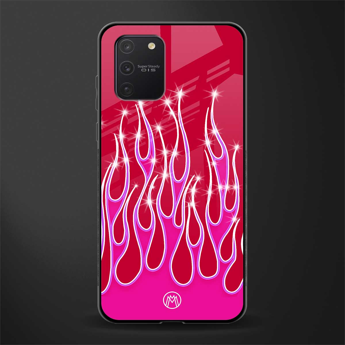 y2k magenta glittery flames glass case for samsung galaxy s10 lite image