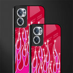 y2k magenta glittery flames glass case for oneplus nord ce 2 5g image-2