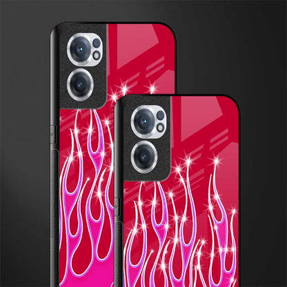 y2k magenta glittery flames glass case for oneplus nord ce 2 5g image-2