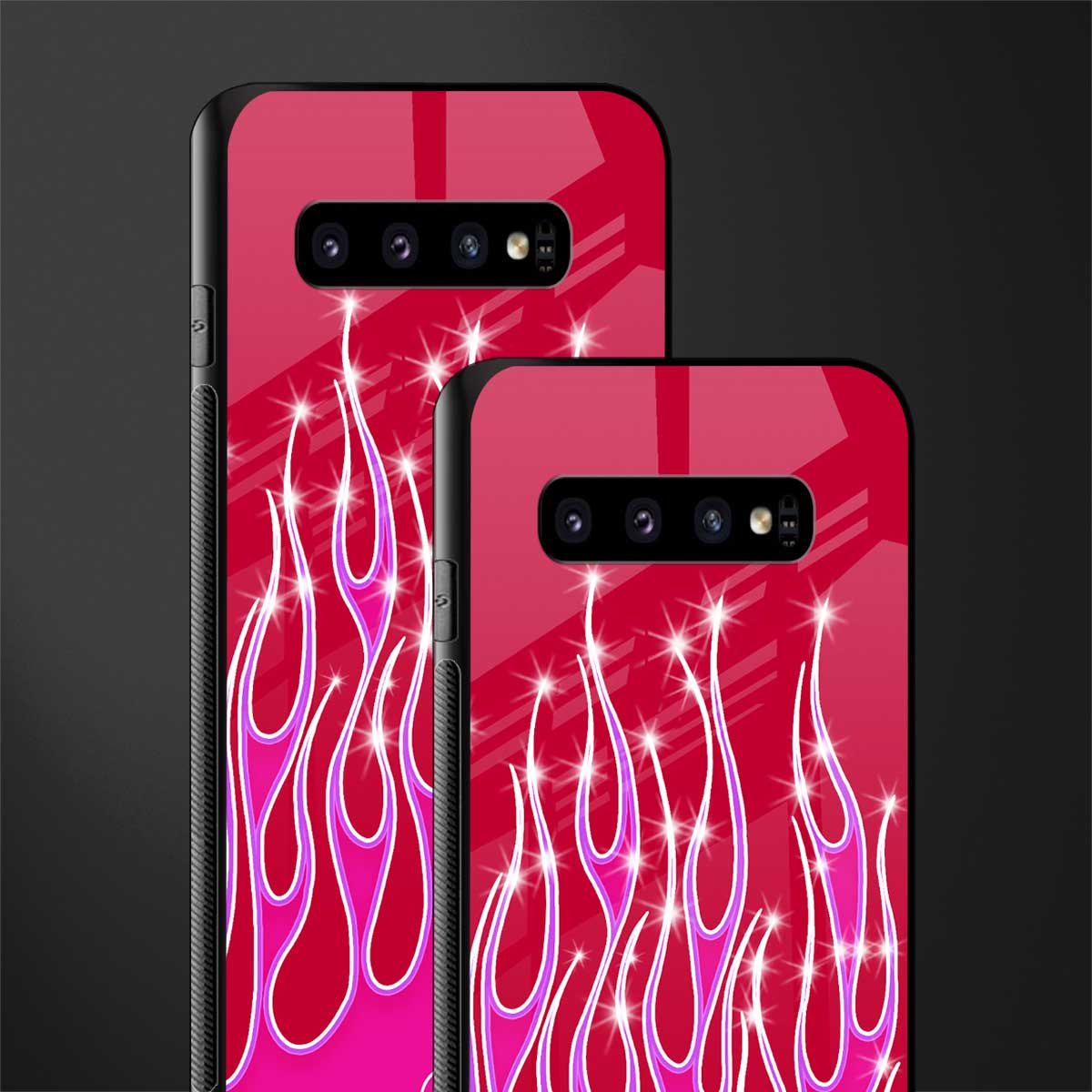y2k magenta glittery flames glass case for samsung galaxy s10 image-2