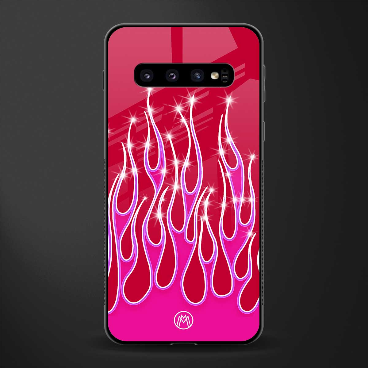 y2k magenta glittery flames glass case for samsung galaxy s10 plus image