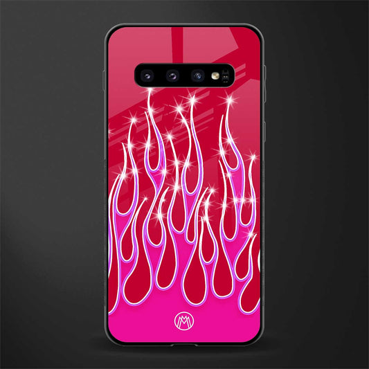y2k magenta glittery flames glass case for samsung galaxy s10 plus image