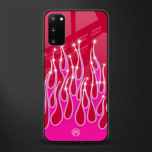 y2k magenta glittery flames glass case for samsung galaxy s20 image