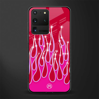 y2k magenta glittery flames glass case for samsung galaxy s20 ultra image