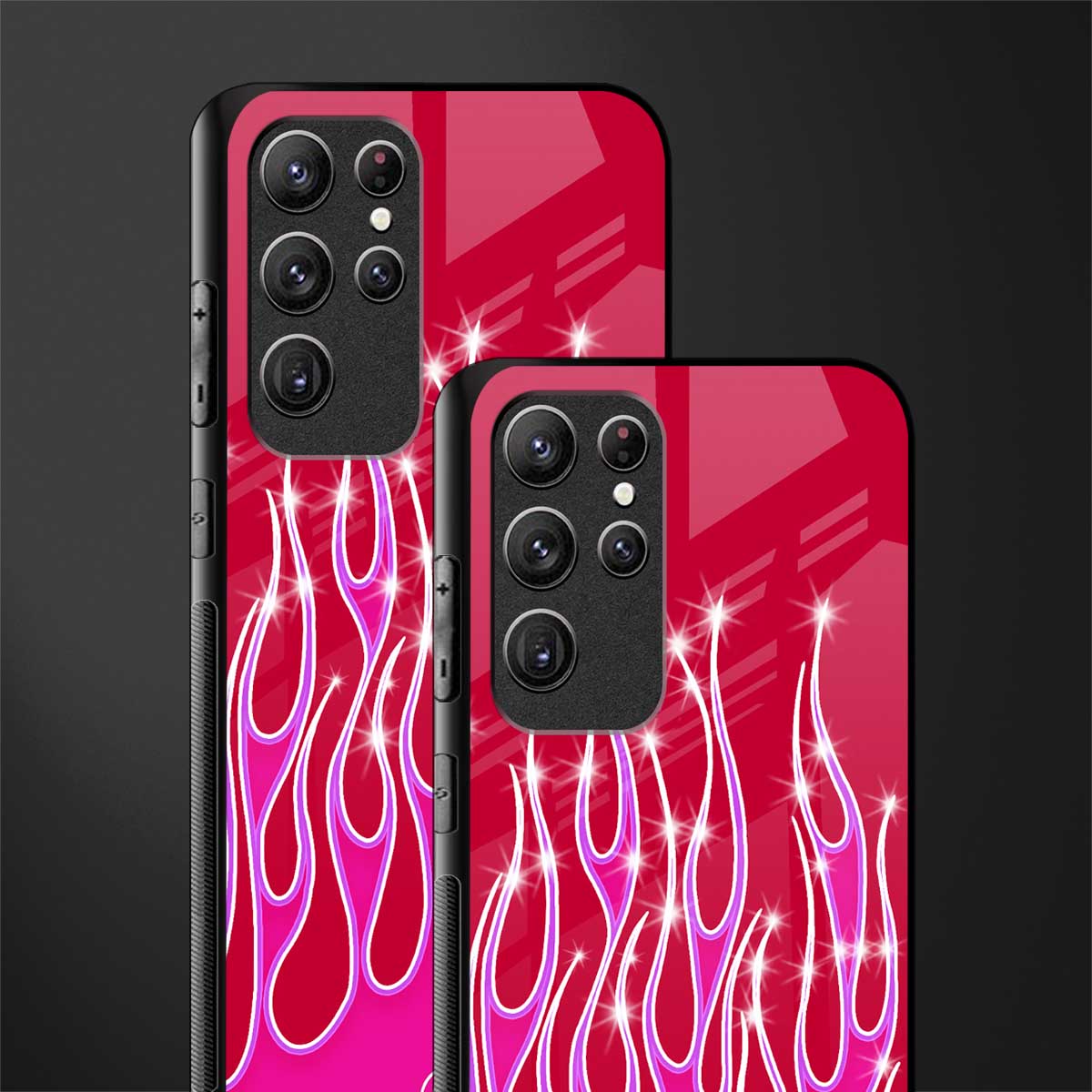 y2k magenta glittery flames glass case for samsung galaxy s21 ultra image-2
