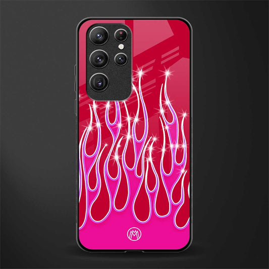 y2k magenta glittery flames glass case for samsung galaxy s21 ultra image