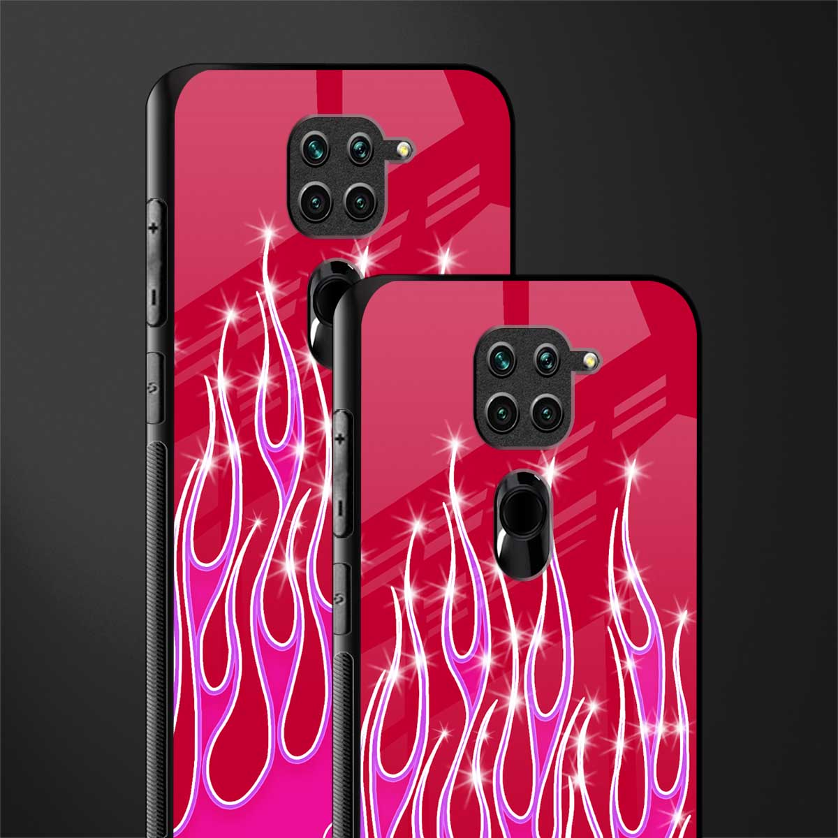 y2k magenta glittery flames glass case for redmi note 9 image-2