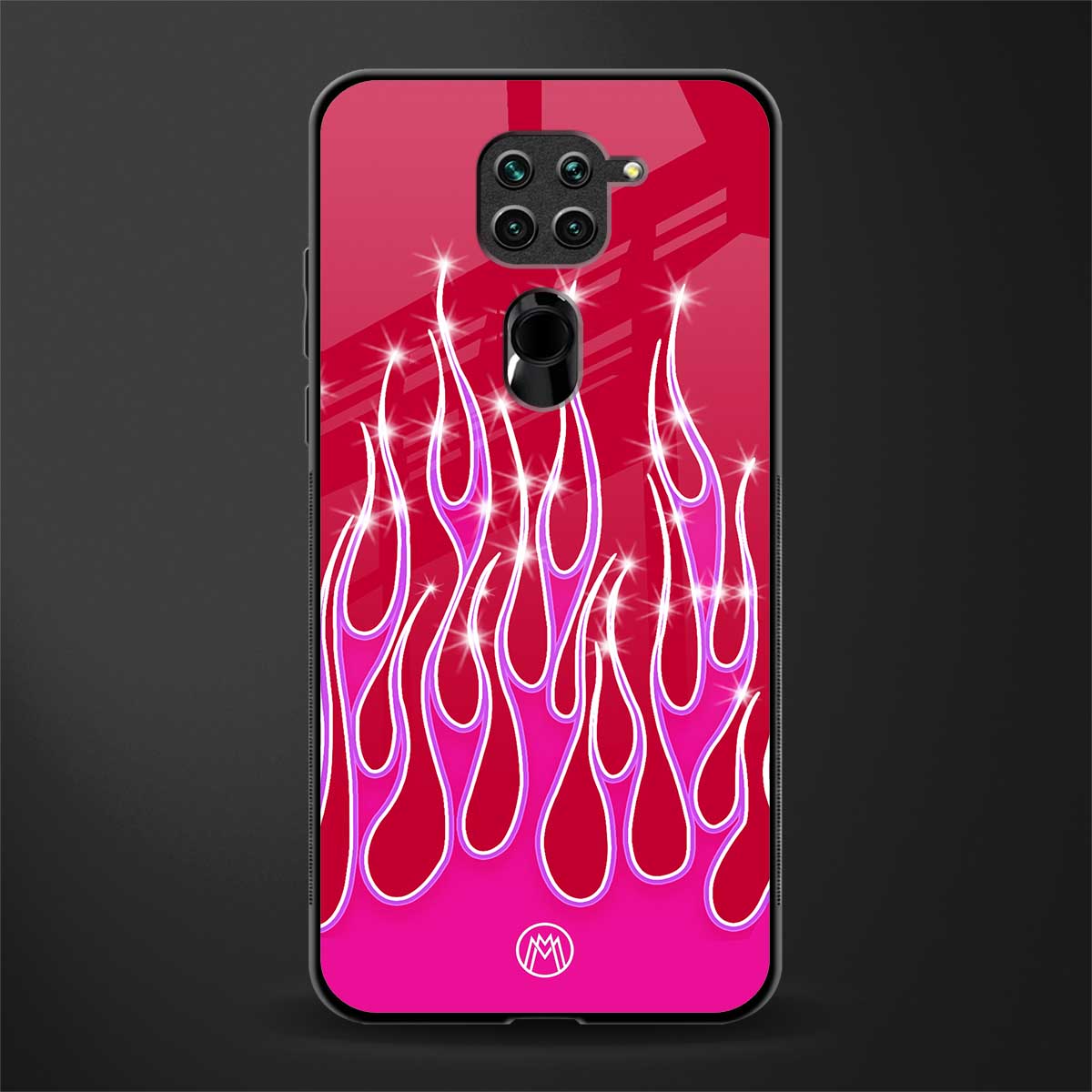 y2k magenta glittery flames glass case for redmi note 9 image