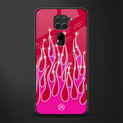 y2k magenta glittery flames glass case for redmi note 9 image
