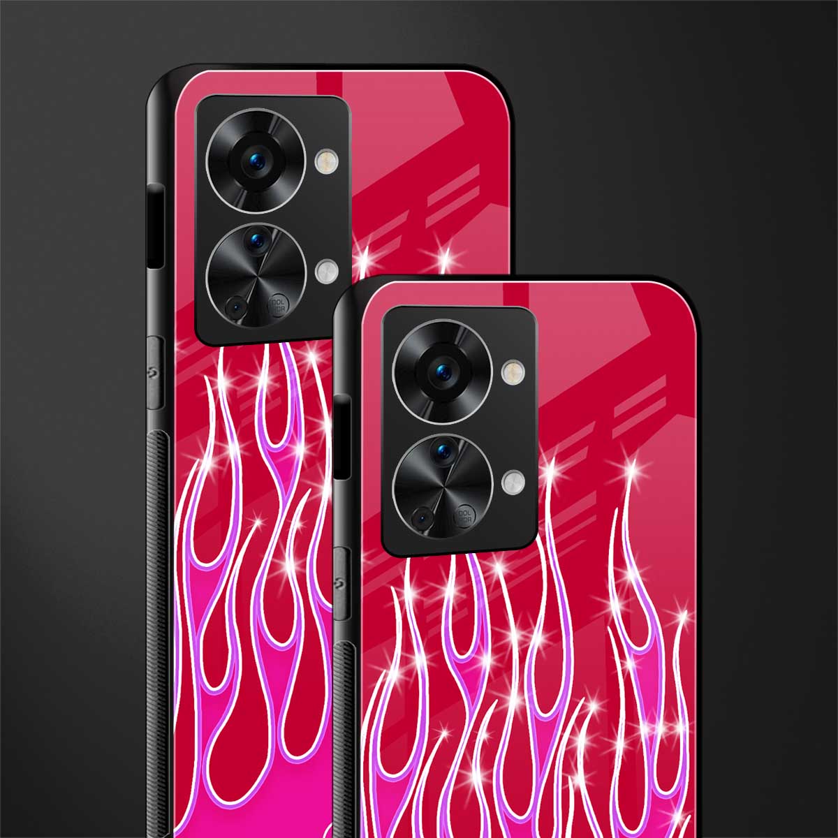 y2k magenta glittery flames glass case for phone case | glass case for oneplus nord 2t 5g