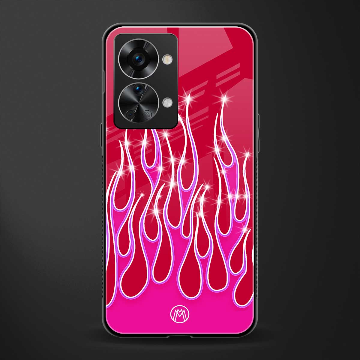 y2k magenta glittery flames glass case for phone case | glass case for oneplus nord 2t 5g