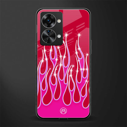 y2k magenta glittery flames glass case for phone case | glass case for oneplus nord 2t 5g