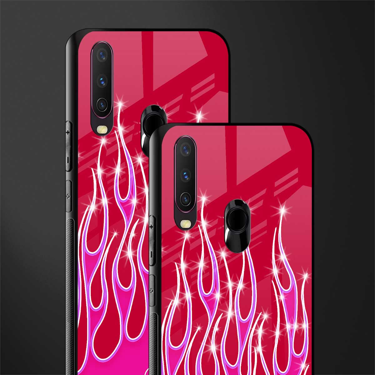 y2k magenta glittery flames glass case for vivo y17 image-2