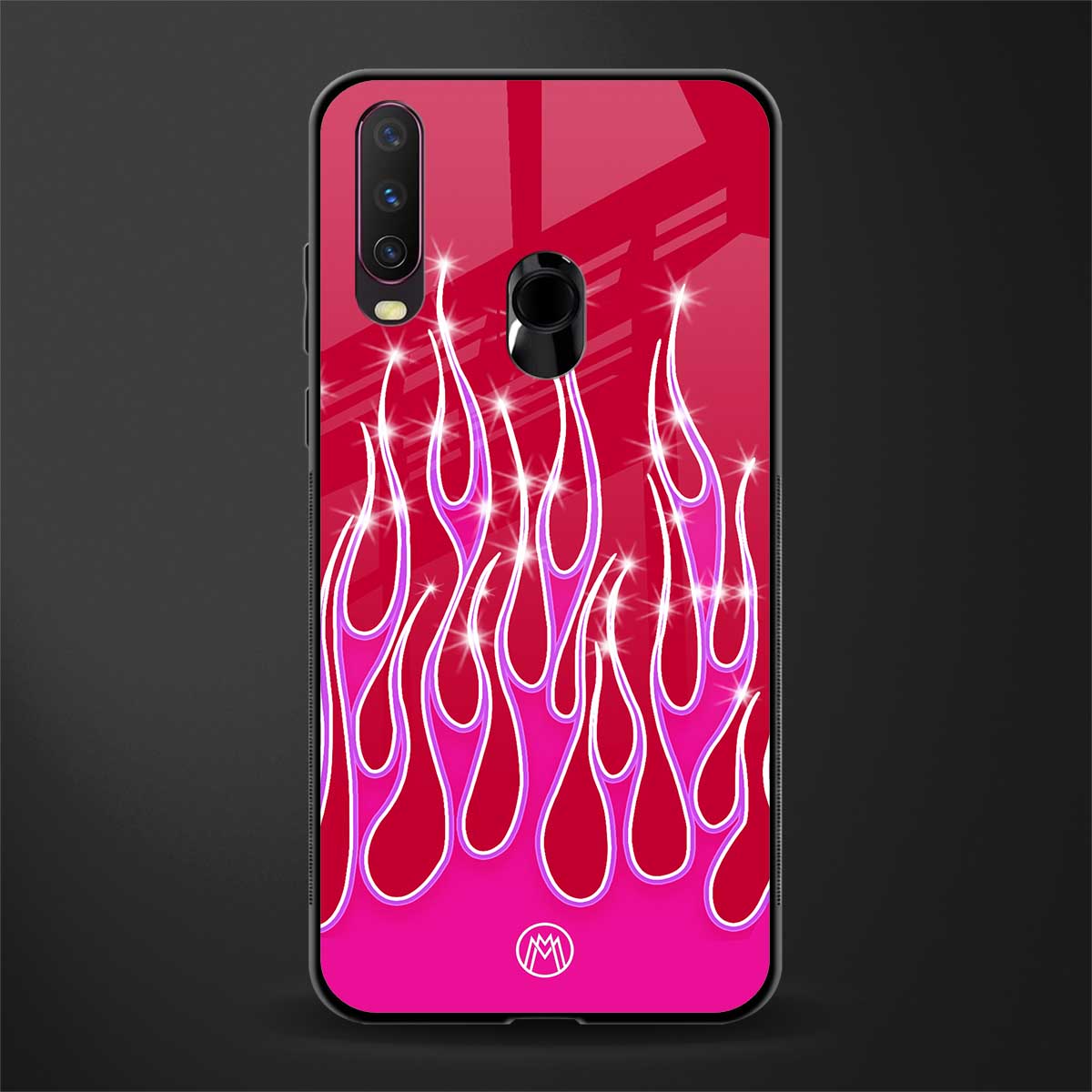 y2k magenta glittery flames glass case for vivo y15 image