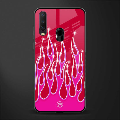 y2k magenta glittery flames glass case for vivo y17 image
