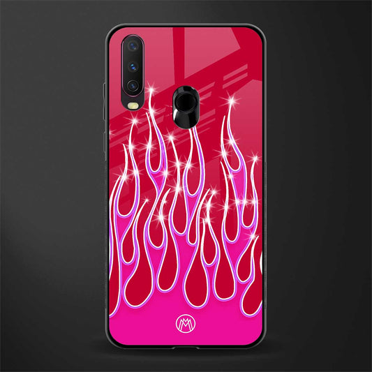 y2k magenta glittery flames glass case for vivo y17 image